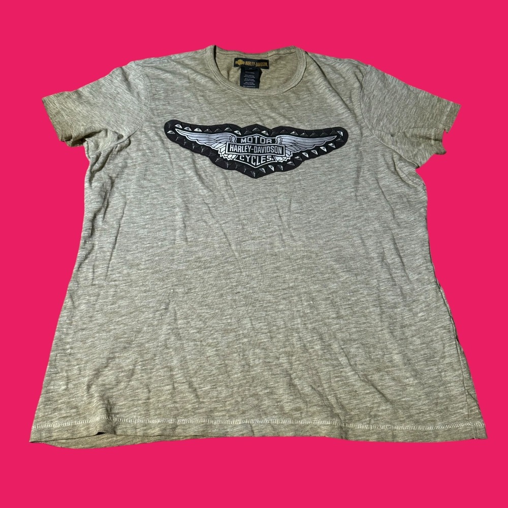 Harley Davidson Womens XL Studded Logo Tee Brown Short Sleeve Biker